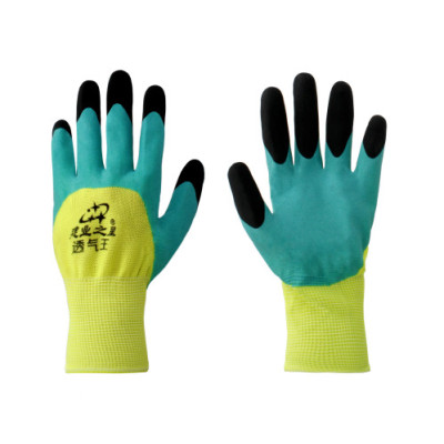 Рукавички нейлон піна зелені з чорними пальцями.