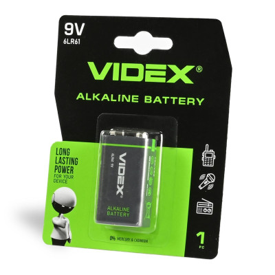 Батарейка лужна Videx Alkaline 6LR61 6LF22 MN1604 9V Крона Blister