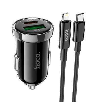 Адаптер автомобільний HOCO Type-C to Lightning Cable Leading car charger Z44 |2USB, 3A, 20W, QC/PD|