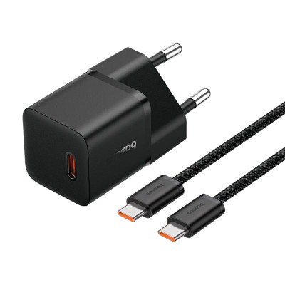 Адаптер мережевий Baseus GaN5 Fast Charger (mini) |1Type-C, 20W/3A, PD/QC| (With C to C 100W 1m cable)