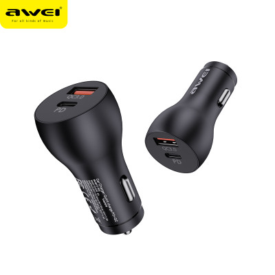 Адаптер автомобільний AWEI C-822 |1USB/1Type-C, QC/PD, 3A, 18W|