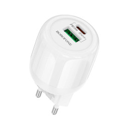 Адаптер мережевий Borofone Lustrous charger BA93A |1USB/1Type-C, 20W/3A, PD/QC|