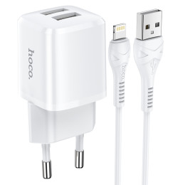 Адаптер мережевий HOCO Lightning Cable Briar dual port charger set N8 |2USB, 2.4A| (Safety Certified)
