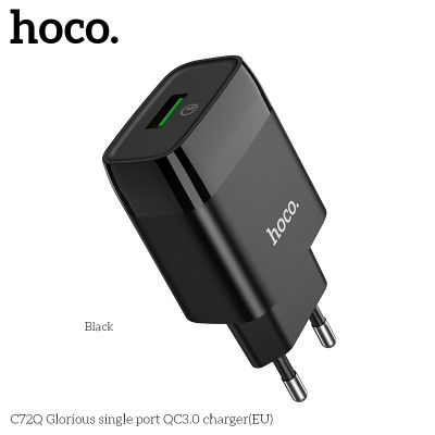 Адаптер мережевий HOCO Glorious single port charger C72Q |1USB, QC3.0/FCP/AFC, 3A, 18W|