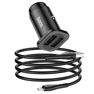 Адаптер автомобільний Hoco Lightning Cable Wise road dual port Car charger set NZ4 |2USB, 4.8A|