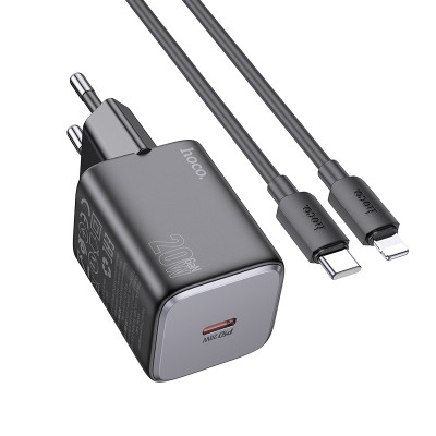 Адаптер мережевий Hoco Mighty single port charger N40 (Type-C to Lightning set) |1Type-C, 20W/3A, PD/QC|