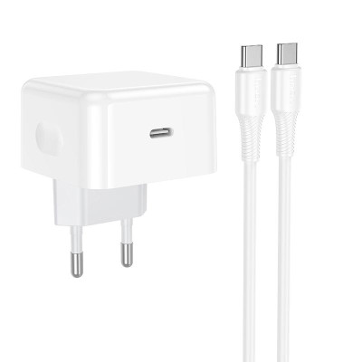 Адаптер мережевий HOCO C to C cable Speed single port PD charger set C161A |1Type-C, 40W/3A, PD/QC|