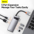 Hub адаптер BASEUS Type-C Metal Gleam Series 5-in-1 Multifunctional Docking Station |3USB, HDMI, Type-C, 100W PD| (CAHUB-CX0G)