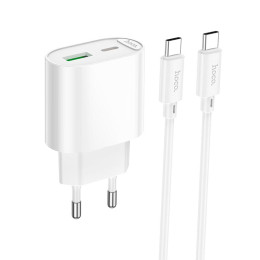 Адаптер мережевий HOCO Type-C to Type-C Fighter charger set C109A |1Type-C/1USB, 3A/20W, PD/QC|