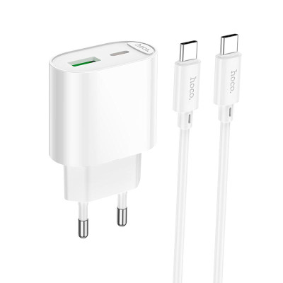 Адаптер мережевий HOCO Type-C to Type-C Fighter charger set C109A |1Type-C/1USB, 3A/20W, PD/QC|