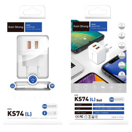 Адаптер мережевий Koni Strong Lightning Cable KS74 (L) |2USB, 2.4A|