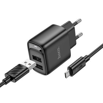 Адаптер мережевий HOCO Micro USB Cable Smart dual-port charger C141A |2USB. 2.1A/10.5W|