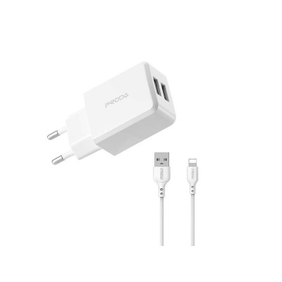 Адаптер мережевий PRODA Lightning cable Linshy Pro PD-A22 |2USB, 2.1A|