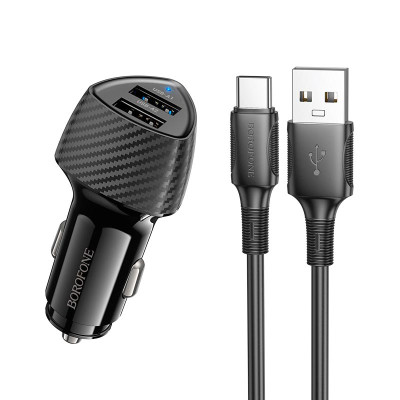 Адаптер автомобільний BOROFONE Solid dual-port car charger Type-C Set BZ31A |2USB, 17W/3.4A Max|