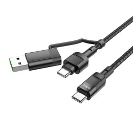 Кабель Hoco Combo 2 in 1 USB / Type-C to Type-C Moulder fast charging data cable U106 |1.2m, 5A/100W|