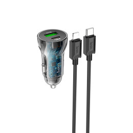 Адаптер автомобільний HOCO Type-C to Lightning CableTransparent Discovery Edition dual port Z47A |1USB/1Type-C, QC/PD, 30W/3A|