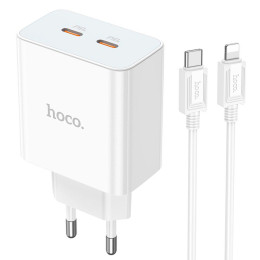 Адаптер мережевий HOCO Type-C to Lightning Cable Leader dual port (2C) charger C108A |2Type-C, 35W/3A, PD/QC|