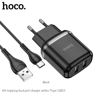 Адаптер мережевий HOCO Type-C cable Aspiring dual port charger set N4 |2USB, 2.4A| (Safety Certified)