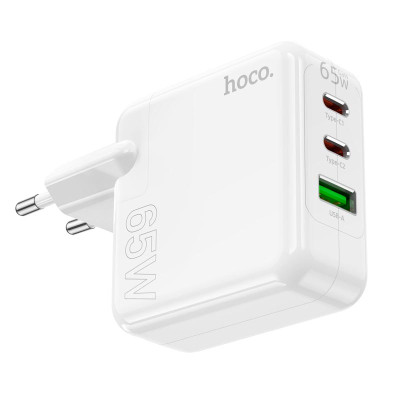 Адаптер мережевий HOCO Header three-port C115A |1USB/2Type-C, 65W/3A, PD/QC|