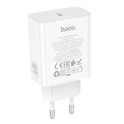 Адаптер мережевий HOCO Source single port PD charger C162A |1Type-C, 40W/3A, PD/QC|