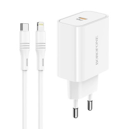 Адаптер мережевий BOROFONE Type-C to Lightning cable Easy Speed single port charger BA57A |Type-C, 20W/3A, PD/QC|