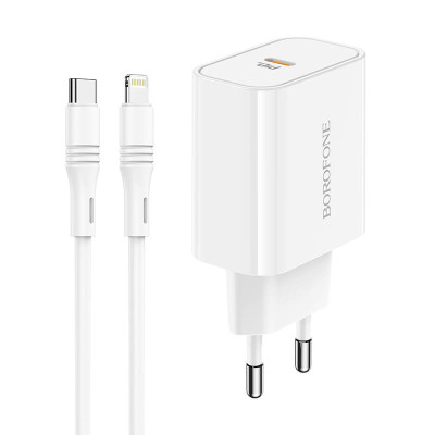 Адаптер мережевий BOROFONE Type-C to Lightning cable Easy Speed single port charger BA57A |Type-C, 20W/3A, PD/QC|