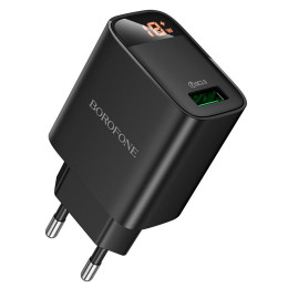 Адаптер мережевий Borofone Ilustre single-port charger with digital display BA95A |1USB, 18W/3A, QC3.0