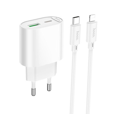 Адаптер мережевий HOCO Type-C to Lightning Fighter charger set C109A |1Type-C/1USB, 3A/20W, PD/QC|
