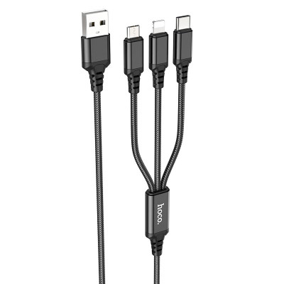 Кабель Combo Hoco Lightning / Type-C / Micro USB 3-in-1 Super charging cable X76 |1m, 2A|