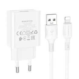 Адаптер мережевий BOROFONE Lightning Cable Aspirer single port charger set BA74A |1USB, 2.1A| Адаптер мережевий BOROFONE Lightning Cable Aspirer single port charger set BA74A |1USB, 2.1A|