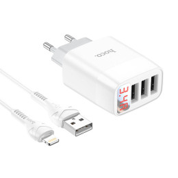 Адаптер мережевий Hoco Lightning cable Easy charge digital display charger set C93A |3USB, 3.4A| Адаптер мережевий Hoco Lightning cable Easy charge digital display charger set C93A |3USB, 3.4A|