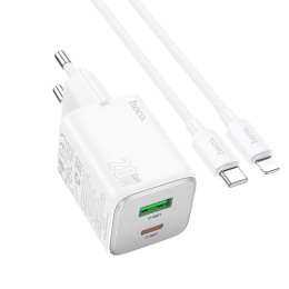 Адаптер мережевий Hoco Type-C to Lightning cable Almighty charger N41 |1USB/1Type-C, 20W/3A, PD/QC|
