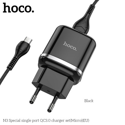 Адаптер мережевий Hoco Micro USB Cable Special FCP, AFC N3 |1USB, 18W/3A, QC3.0| (Safety Certified)