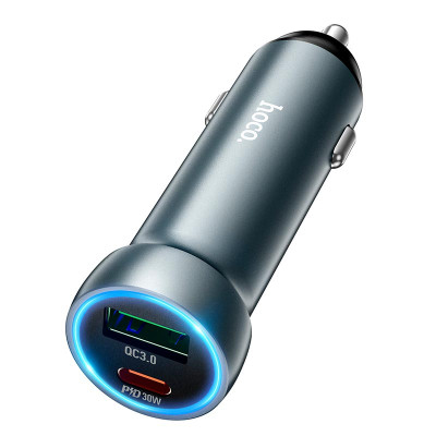 Адаптер автомобільний HOCO Prosperous dual port car charger Z54A |1USB/1Type-C, PD/QC, 48W/3A|