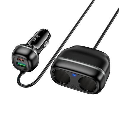 Адаптер автомобільний Hoco Rank dual port Car charger Z59 |1USB/1Type-C/2 port 240W cigarette lighter, PD30W/QC|