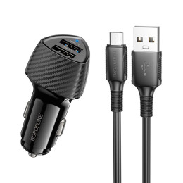 Адаптер автомобільний BOROFONE Solid dual-port car charger Micro USB Set BZ31A |2USB, 17W/3.4A Max|
