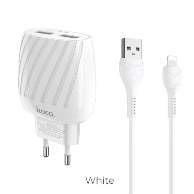 Адаптер мережевий Hoco Lightning Cable Max energy C78A |2USB, 2.4A|