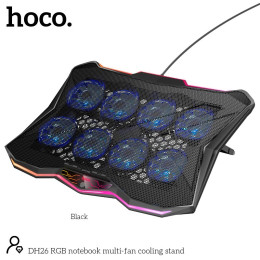 Кулер для ноутбука HOCO RGB notebook multi-fan cooling stand DH26 |10RGB Mode, 8 fans, 2USB, 17"|