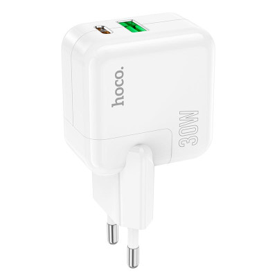Адаптер мережевий Hoco Lucky dual-port charger C111A |1USB/1Type-C, 30W/3A, PD/QC|