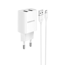 Адаптер мережевий BOROFONE Micro USB Cable Powerway dual port charger set BA53A |2USB, 2.1A|