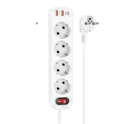 Подовжувач мережевий HOCO Aura 4-bit extension Cable socket fast charge NS1 |2USB/1Type-C, 4Sockets, 4000W, 20W/3A, PD/QC, 1.8m|