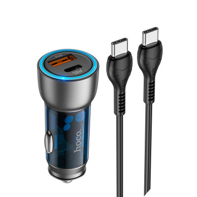 Адаптер автомобільний HOCO Type-C to Type-C cable Sprinter dual port car charger NZ8 |1USB/1Type-C, QC/PD, 43W/3A|