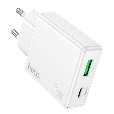 Адаптер мережевий HOCO Direct charger C142A |1USB/1Type-C, 20W/3A, PD/QC|