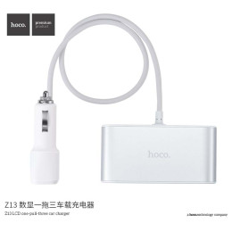 Адаптер автомобільний Hoco with LCD 3 in one Z13 |2USB, 2.1A|