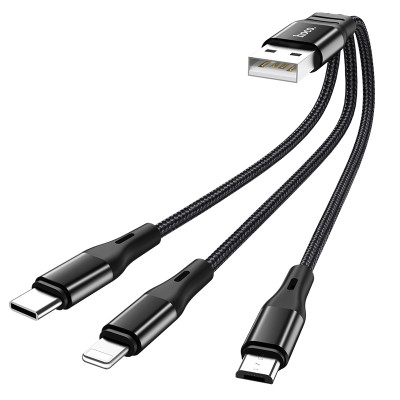 Кабель Hoco Combp 3-in-1 Lightning+Micro USB + Type-C Harbor charging cable X47 |0.25m, 2.4A|