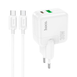 Адаптер мережевий HOCO Type-C to Type-C Cable Lucky dual-port charger set C111A |1USB/1Type-C, 30W/3A, PD/QC|