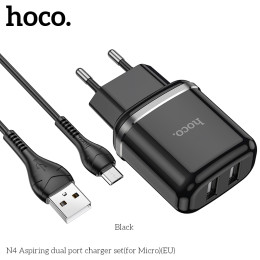 Адаптер мережевий Hoco Micro USB cable Aspiring dual port charger set N4 |2USB, 2.4A| Адаптер мережевий Hoco Micro USB cable Aspiring dual port charger set N4 |2USB, 2.4A|