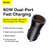 Адаптер автомобільний Baseus Golden Contactor Max Dual Fast Charger Car Charger |2USB, QC/PD, 60W/3A|