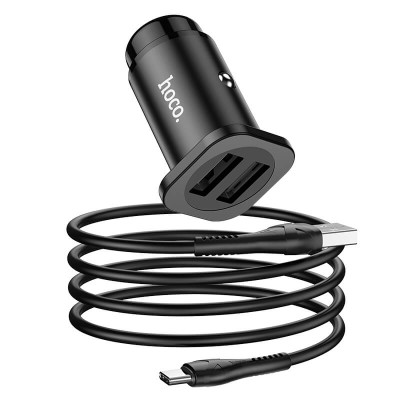 Адаптер автомобільний HOCO Type-C Cable Wise road dual port car charger set NZ4 |2USB, 4.8A|