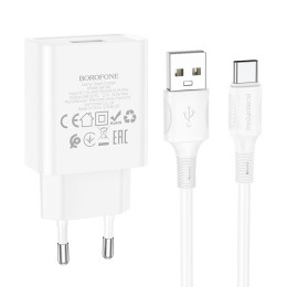 Адаптер мережевий BOROFONE Type-C Cable Aspirer single port charger set BA74A |1USB, 2.1A| Адаптер мережевий BOROFONE Type-C Cable Aspirer single port charger set BA74A |1USB, 2.1A|